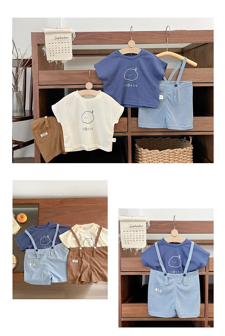 Boys Sling Pants Summer Set Blue White Shorts — feature 8