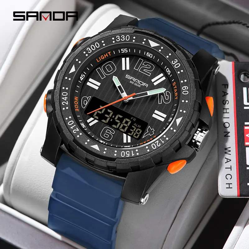 Sanda Waterproof Chronograph Watch for Men Blue Silicone - Image 9