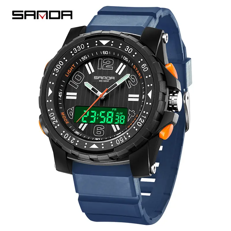 Sanda Waterproof Chronograph Watch for Men Blue Silicone - Image 11