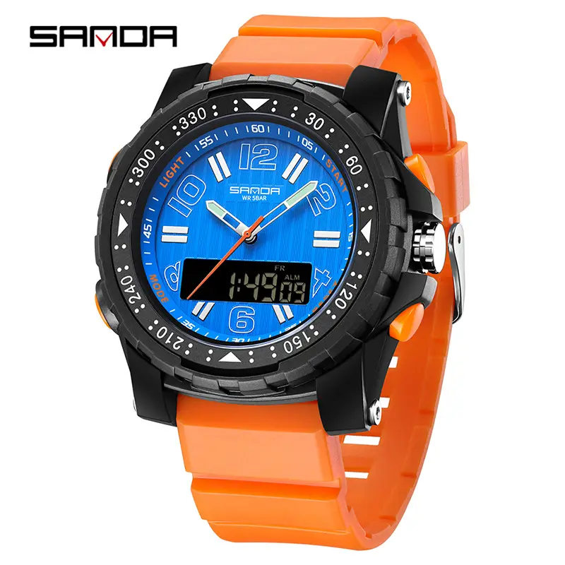 Sanda Waterproof Chronograph Watch for Men Blue Silicone - Image 6