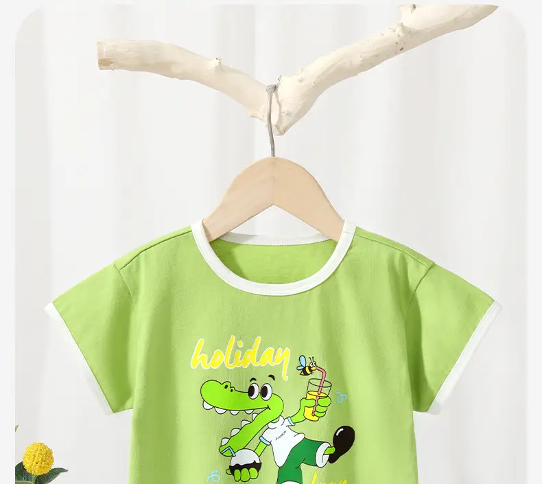 Children's Cartoon T-Shirt White Yellow Cotton Summer — feature 12