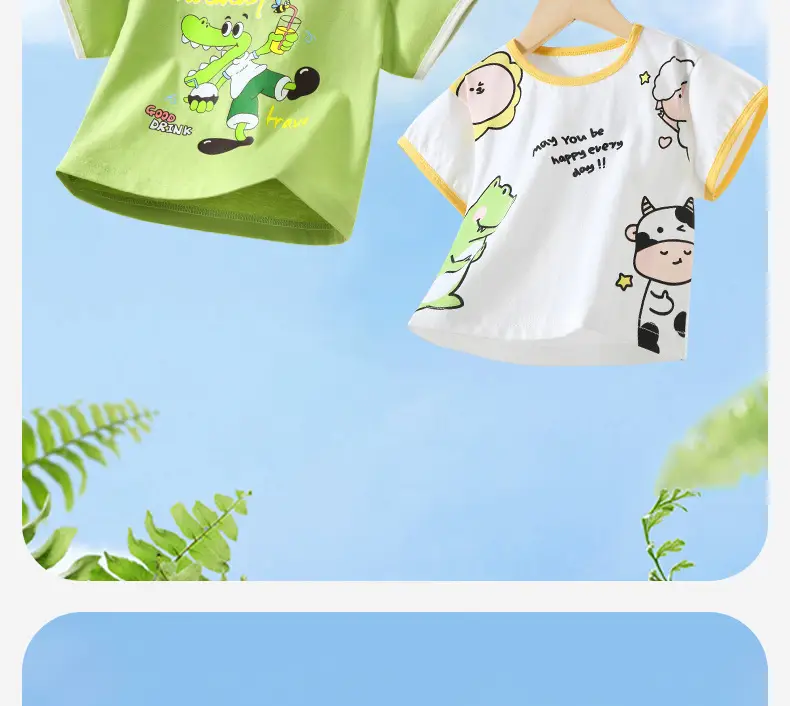 Children's Cartoon T-Shirt White Yellow Cotton Summer — feature 2