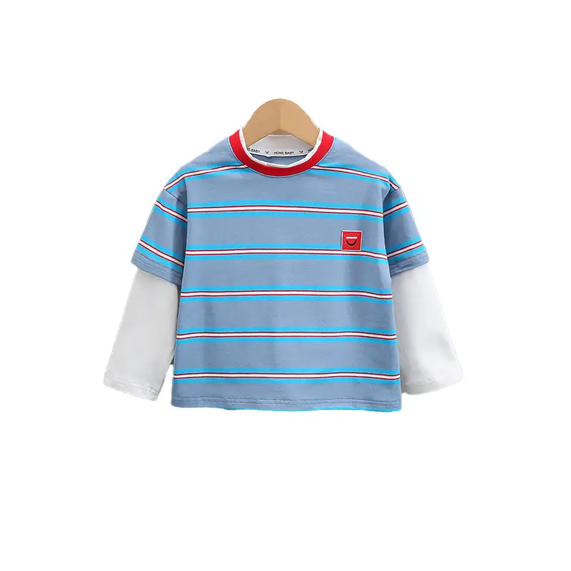 Boys Cotton Two Piece Striped T-Shirt Blue White