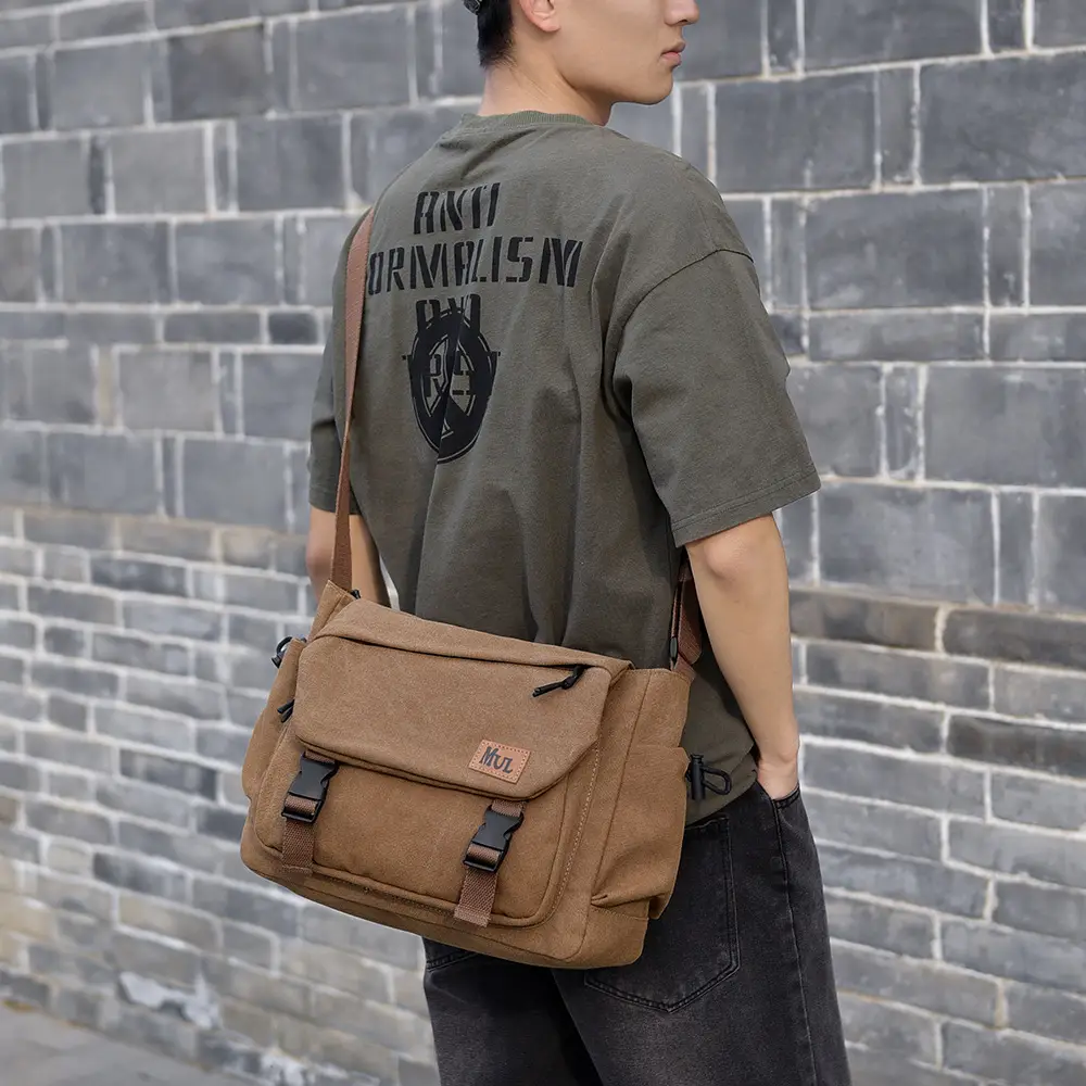 Men's Canvas Crossbody Bag Large Multi-Compartment Business Commuter - Image 6