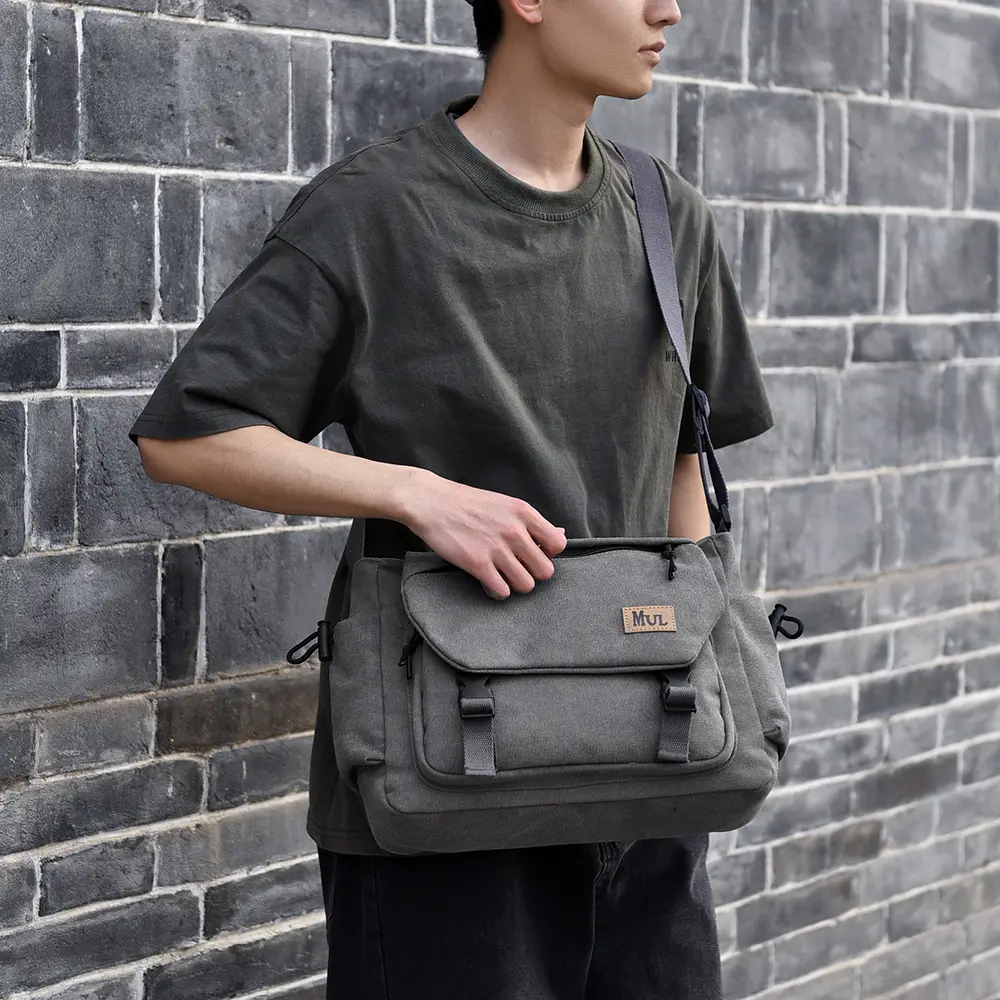 Men's Canvas Crossbody Bag Large Multi-Compartment Business Commuter - Image 7