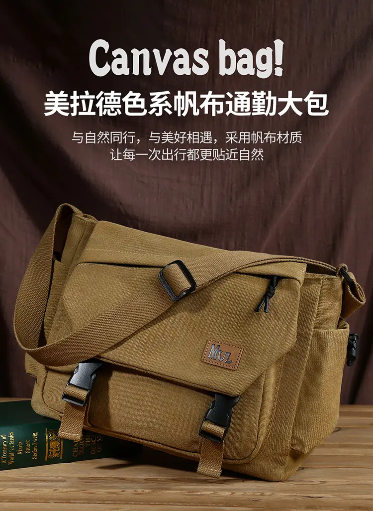 Men's Canvas Crossbody Bag Large Multi-Compartment Business Commuter — feature 1
