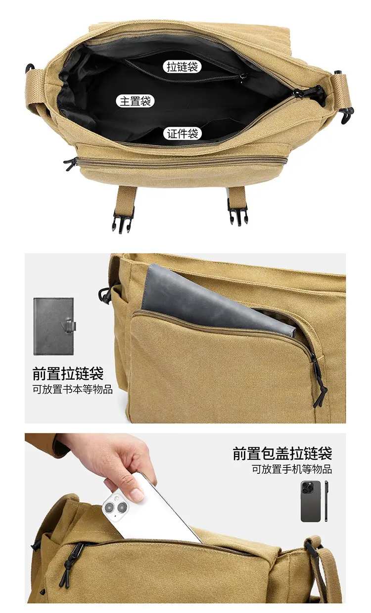 Men's Canvas Crossbody Bag Large Multi-Compartment Business Commuter — feature 9