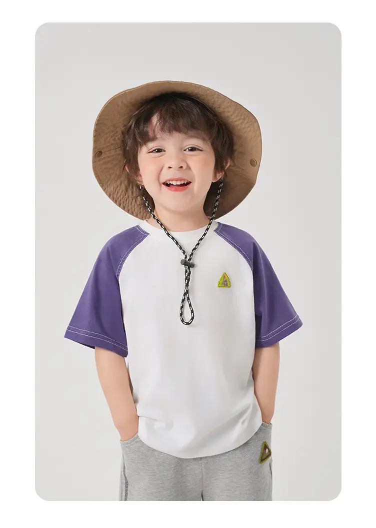 Right European Boy's Short Sleeve T-Shirt Summer White Green Purple — feature 20