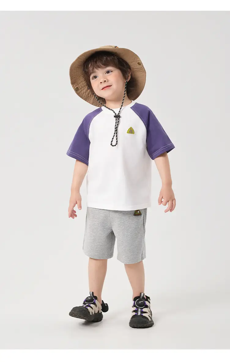 Right European Boy's Short Sleeve T-Shirt Summer White Green Purple — feature 22