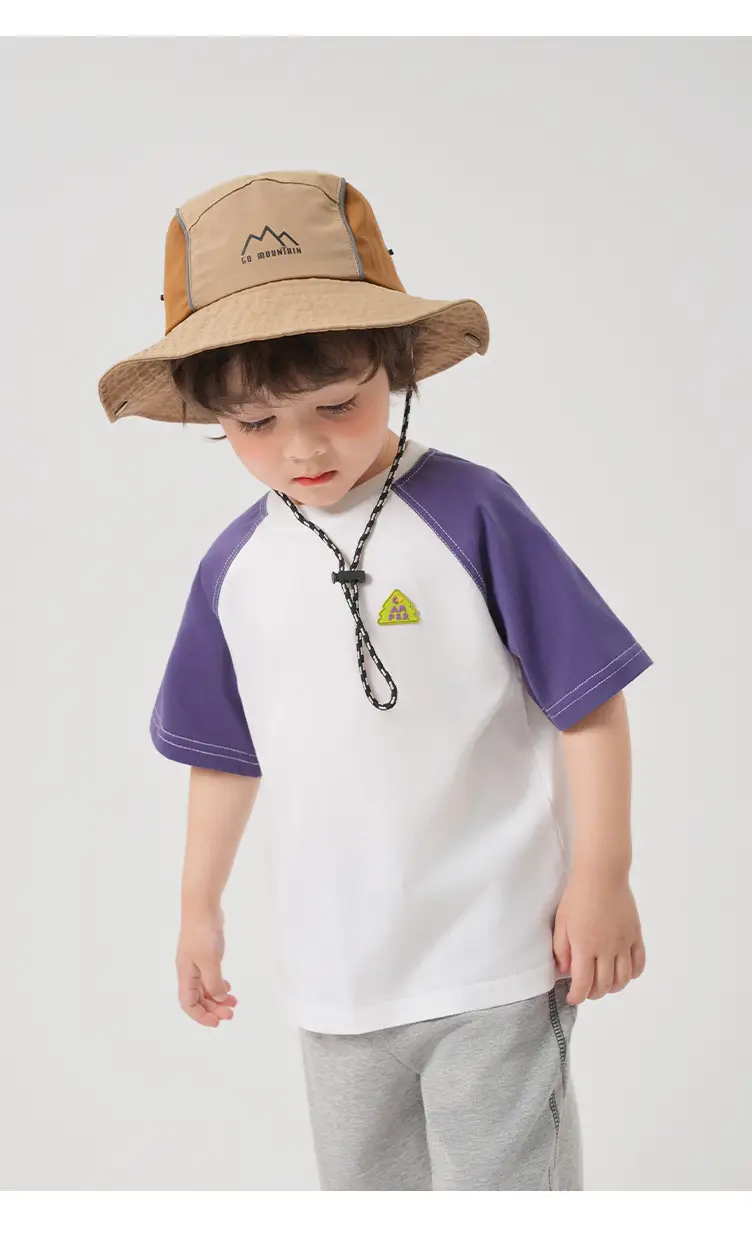 Right European Boy's Short Sleeve T-Shirt Summer White Green Purple — feature 3