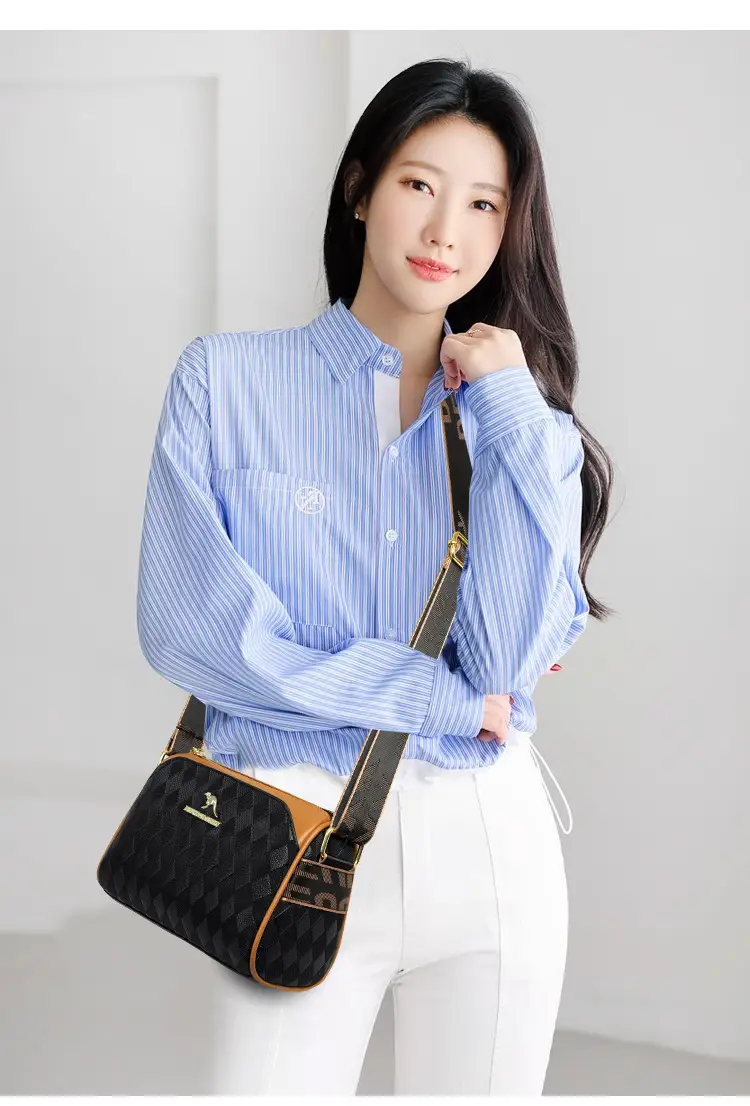 Women's Black Diamond Print Shoulder Bag with Crossbody Strap — feature 13