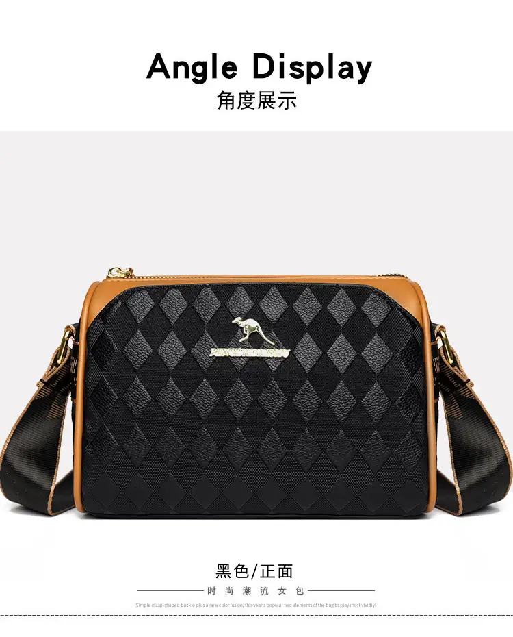 Women's Black Diamond Print Shoulder Bag with Crossbody Strap — feature 17