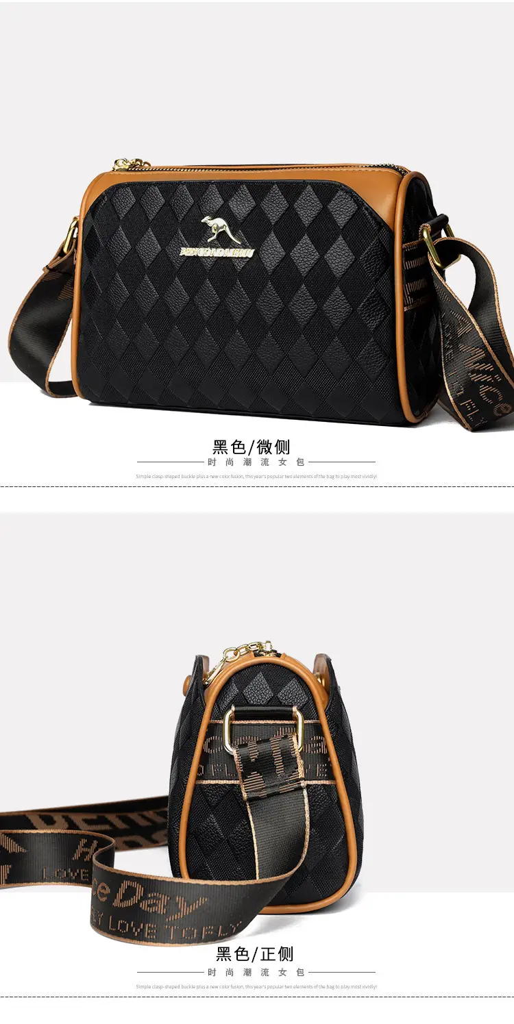 Women's Black Diamond Print Shoulder Bag with Crossbody Strap — feature 18