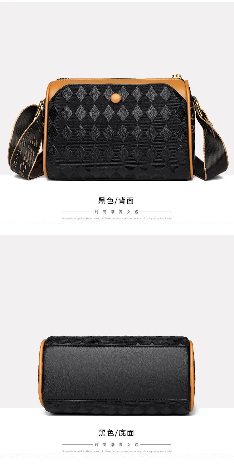 Women's Black Diamond Print Shoulder Bag with Crossbody Strap — feature 19