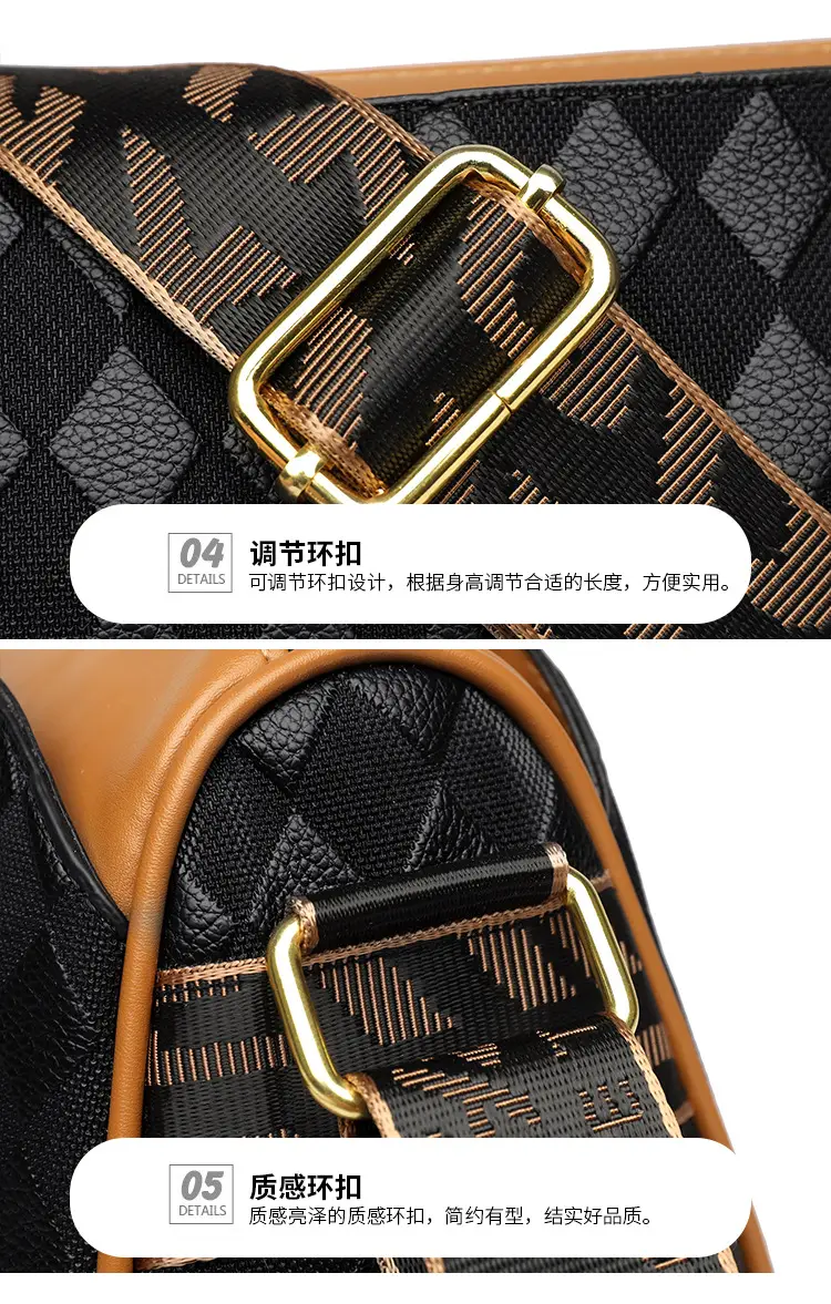 Women's Black Diamond Print Shoulder Bag with Crossbody Strap — feature 23