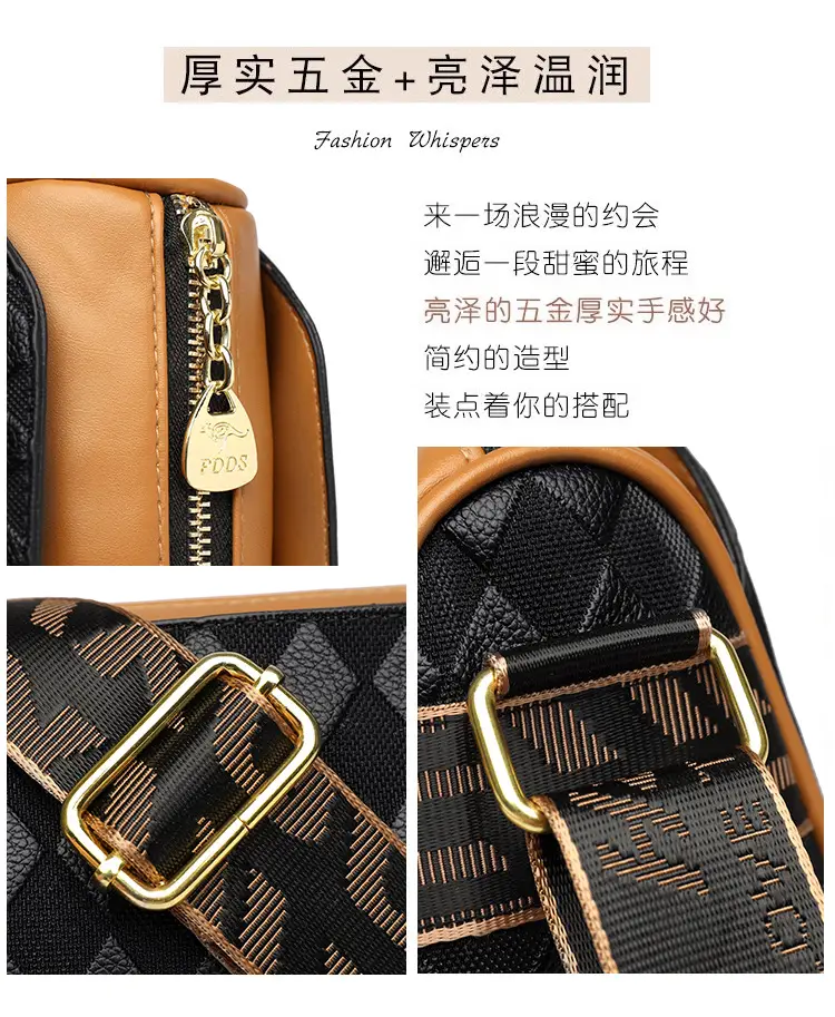 Women's Black Diamond Print Shoulder Bag with Crossbody Strap — feature 4