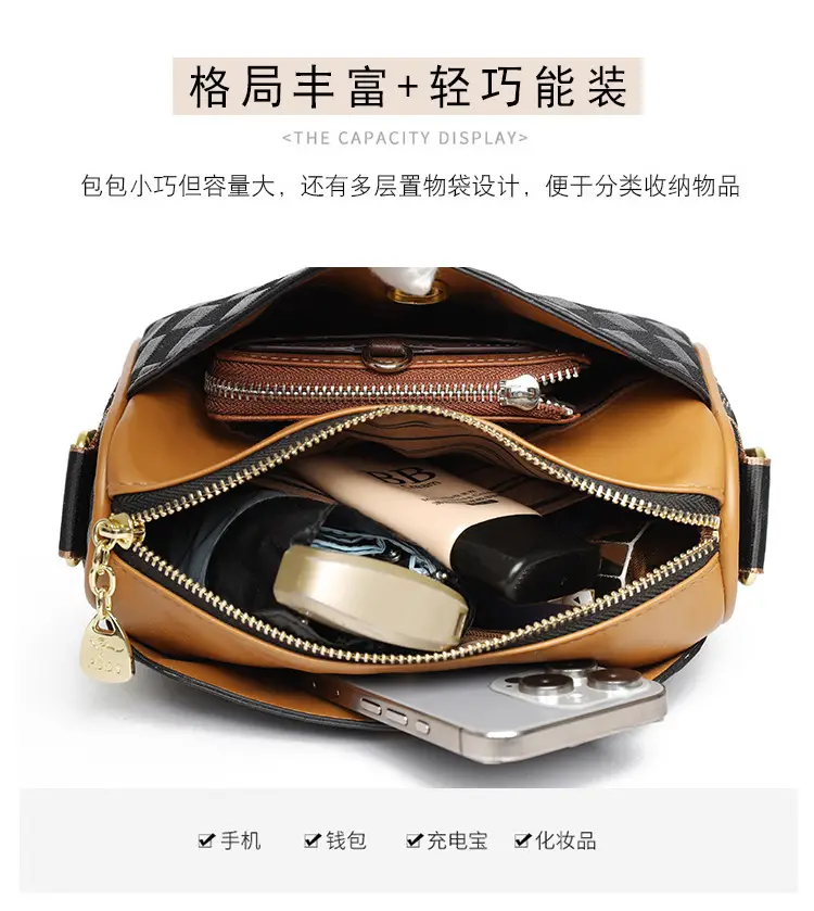 Women's Black Diamond Print Shoulder Bag with Crossbody Strap — feature 6