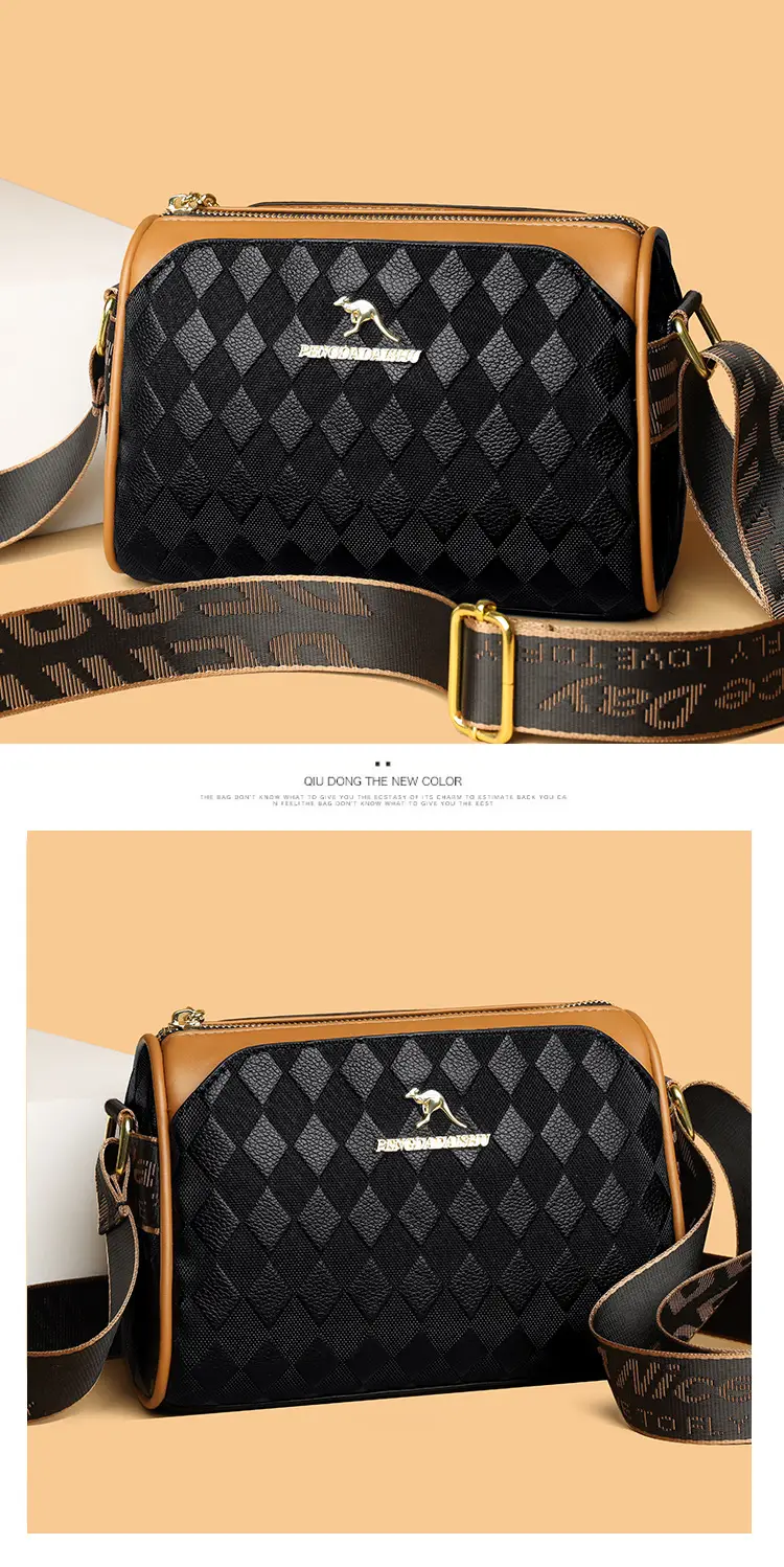 Women's Black Diamond Print Shoulder Bag with Crossbody Strap — feature 8