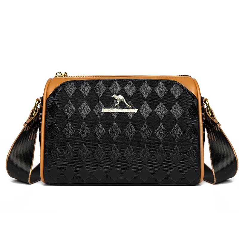 Women's Black Diamond Print Shoulder Bag with Crossbody Strap - Image 2