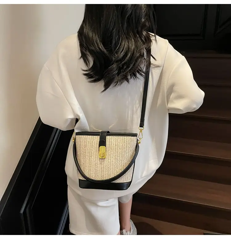 Women Woven Bucket Bag Tan Brown Crossbody Shoulder — feature 10