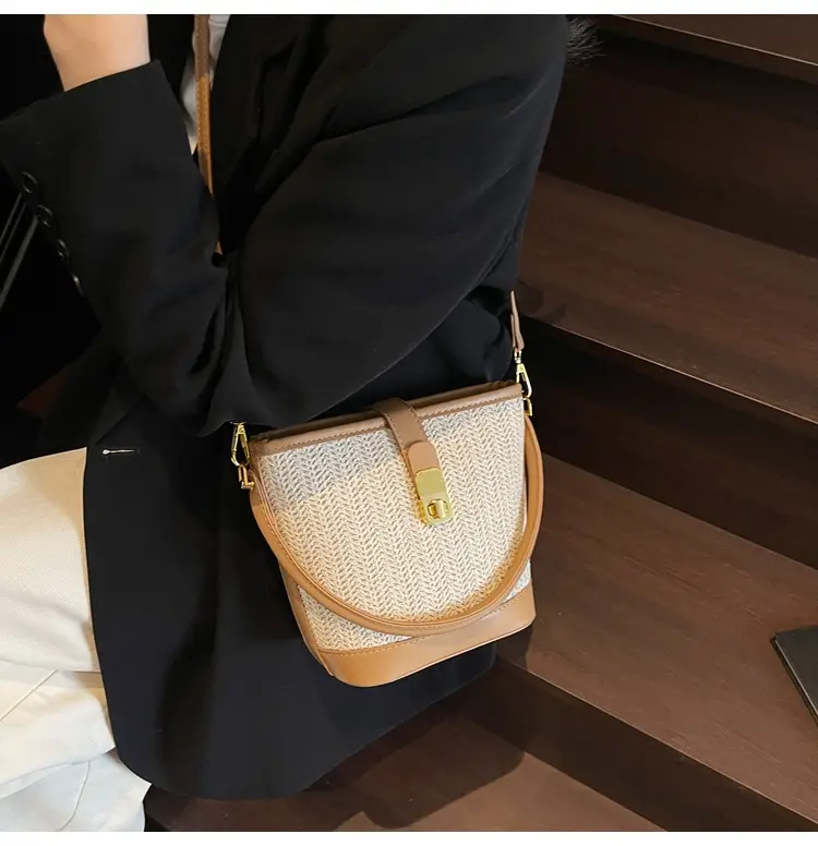 Women Woven Bucket Bag Tan Brown Crossbody Shoulder — feature 12