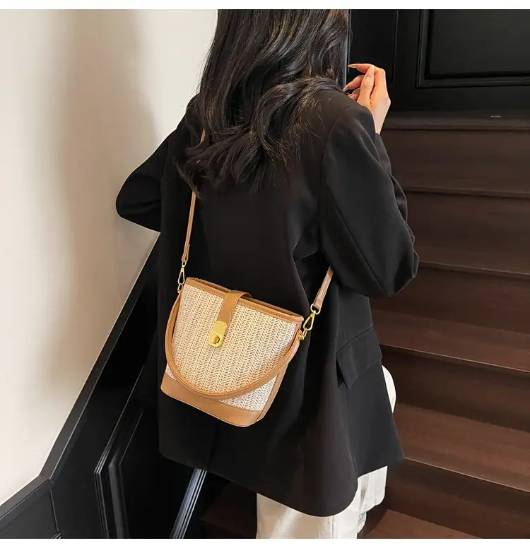 Women Woven Bucket Bag Tan Brown Crossbody Shoulder — feature 14