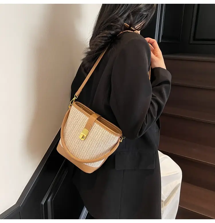 Women Woven Bucket Bag Tan Brown Crossbody Shoulder — feature 15