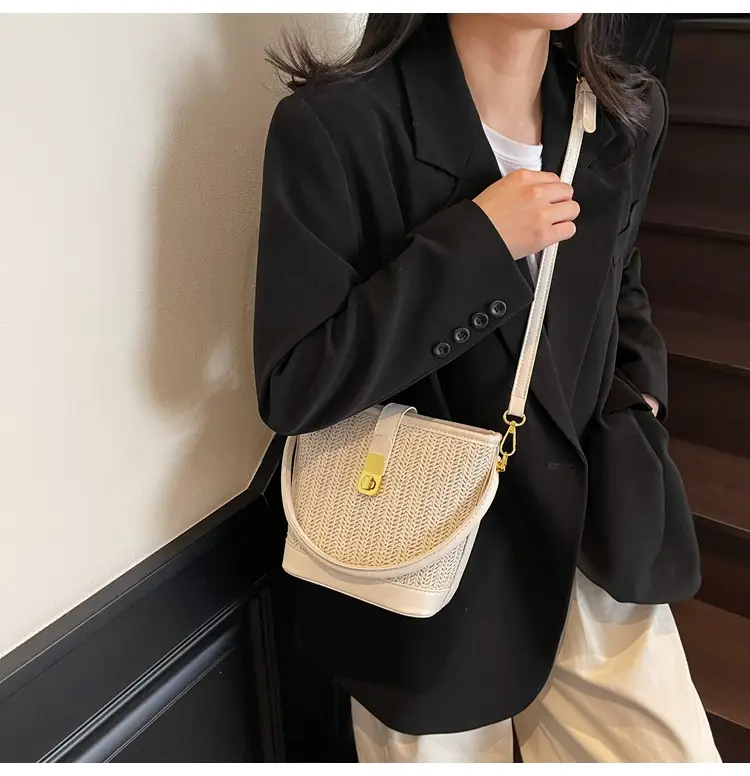 Women Woven Bucket Bag Tan Brown Crossbody Shoulder — feature 16