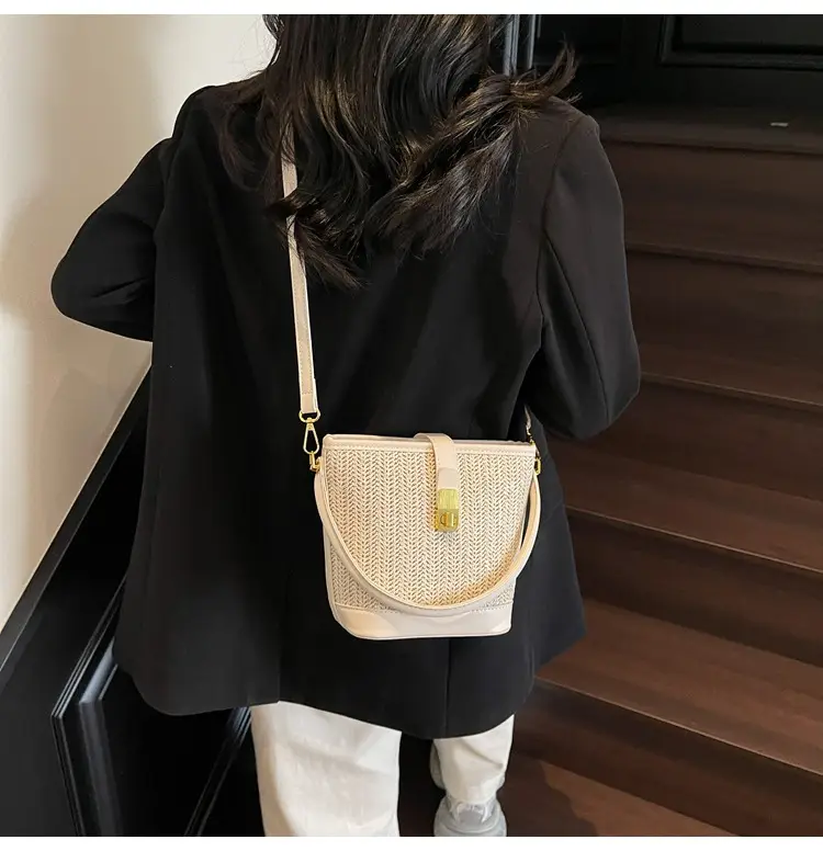 Women Woven Bucket Bag Tan Brown Crossbody Shoulder — feature 17