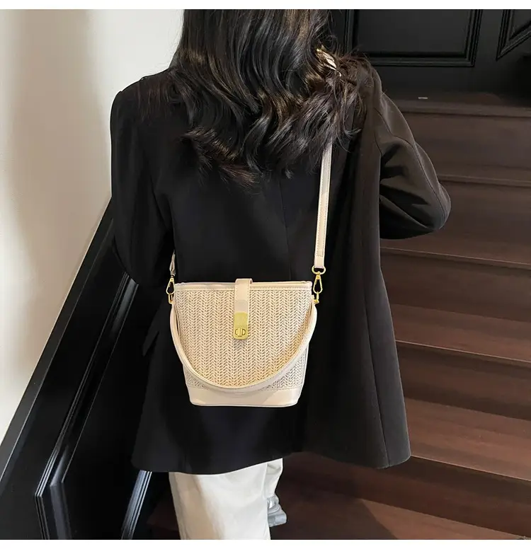 Women Woven Bucket Bag Tan Brown Crossbody Shoulder — feature 18