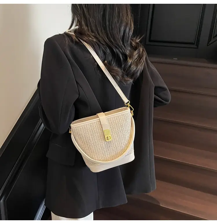 Women Woven Bucket Bag Tan Brown Crossbody Shoulder — feature 19