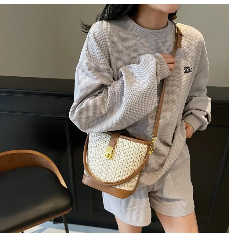 Women Woven Bucket Bag Tan Brown Crossbody Shoulder — feature 20