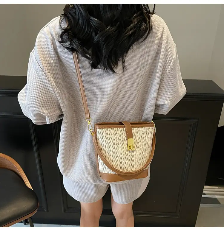 Women Woven Bucket Bag Tan Brown Crossbody Shoulder — feature 21