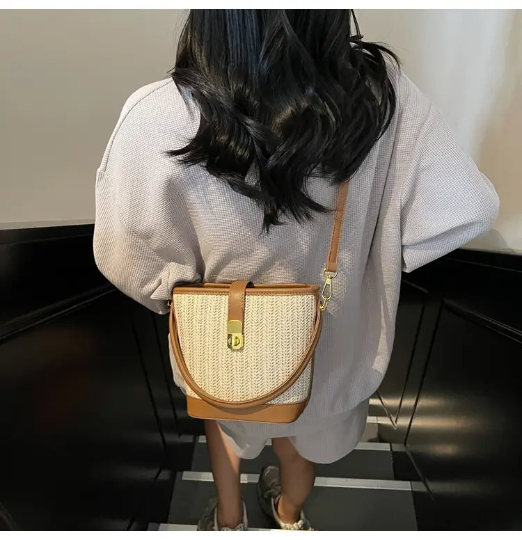 Women Woven Bucket Bag Tan Brown Crossbody Shoulder — feature 22