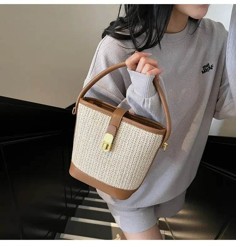 Women Woven Bucket Bag Tan Brown Crossbody Shoulder — feature 23