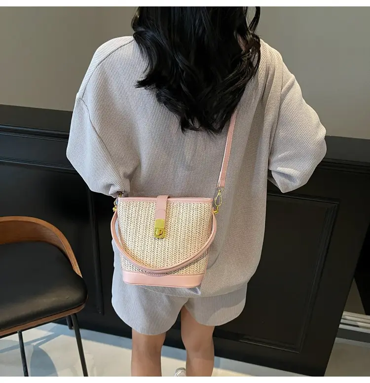 Women Woven Bucket Bag Tan Brown Crossbody Shoulder — feature 24