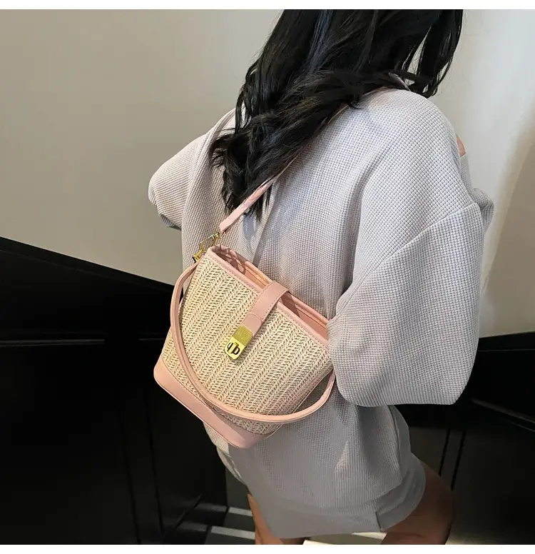 Women Woven Bucket Bag Tan Brown Crossbody Shoulder — feature 26