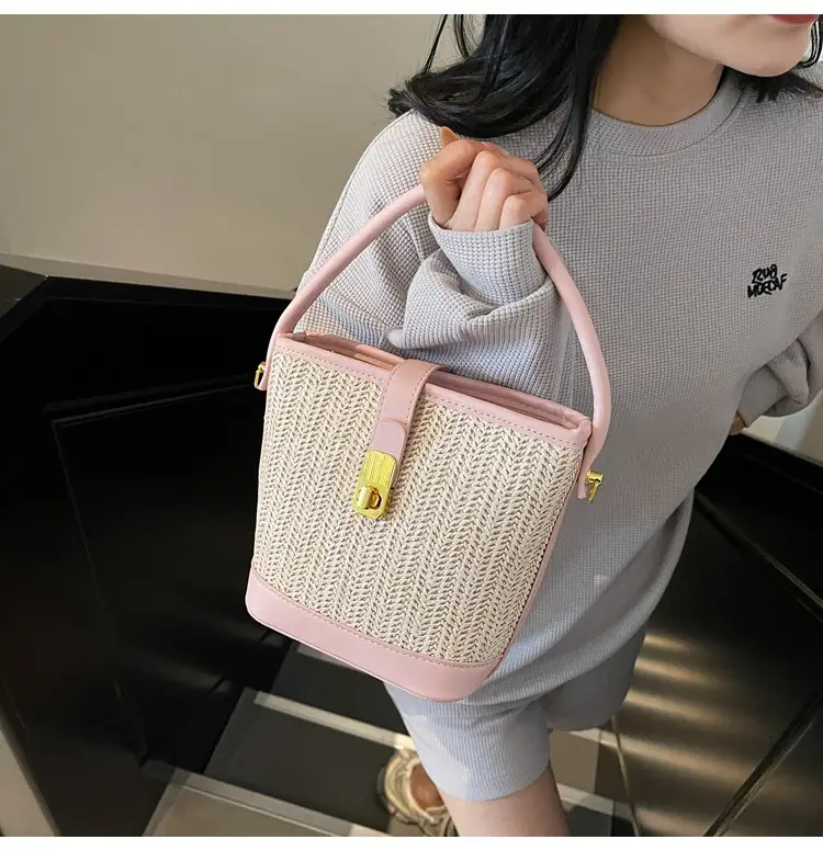 Women Woven Bucket Bag Tan Brown Crossbody Shoulder — feature 27
