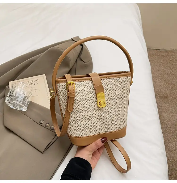 Women Woven Bucket Bag Tan Brown Crossbody Shoulder — feature 28