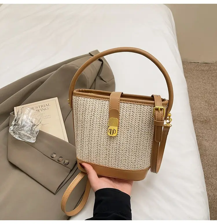 Women Woven Bucket Bag Tan Brown Crossbody Shoulder — feature 29