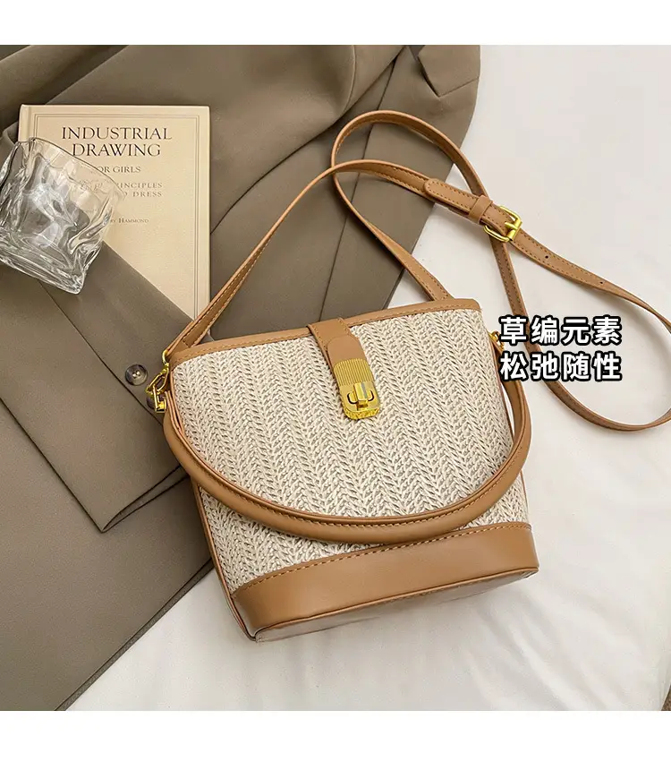 Women Woven Bucket Bag Tan Brown Crossbody Shoulder — feature 3