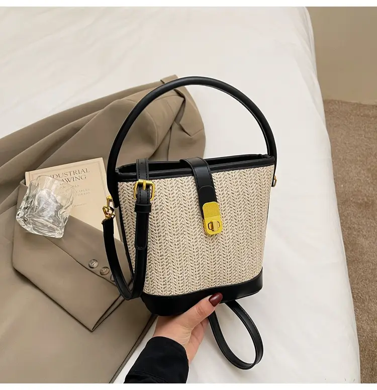 Women Woven Bucket Bag Tan Brown Crossbody Shoulder — feature 32