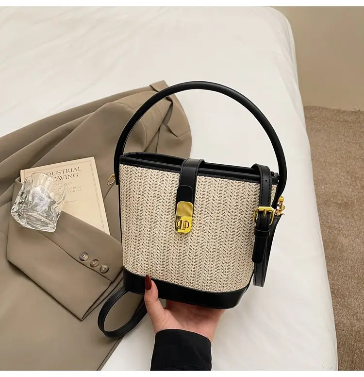 Women Woven Bucket Bag Tan Brown Crossbody Shoulder — feature 33