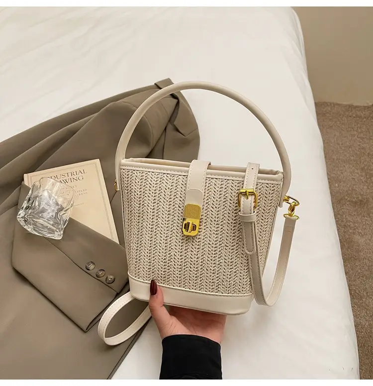 Women Woven Bucket Bag Tan Brown Crossbody Shoulder — feature 34