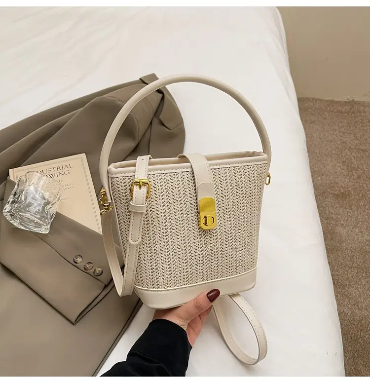 Women Woven Bucket Bag Tan Brown Crossbody Shoulder — feature 35