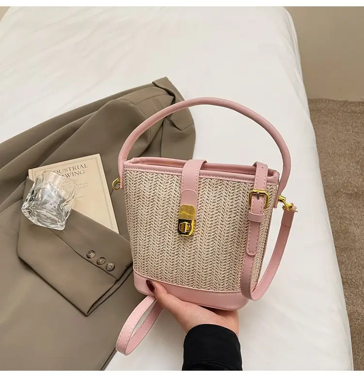 Women Woven Bucket Bag Tan Brown Crossbody Shoulder — feature 36