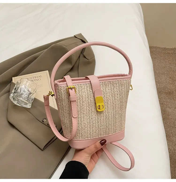 Women Woven Bucket Bag Tan Brown Crossbody Shoulder — feature 37
