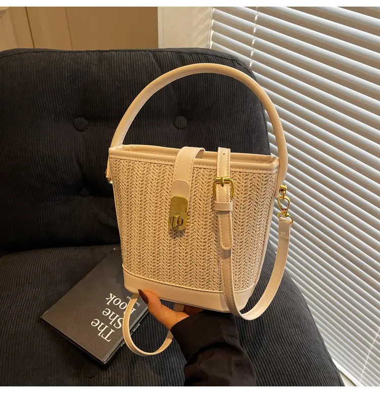 Women Woven Bucket Bag Tan Brown Crossbody Shoulder — feature 38