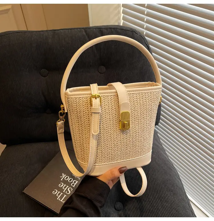 Women Woven Bucket Bag Tan Brown Crossbody Shoulder — feature 39