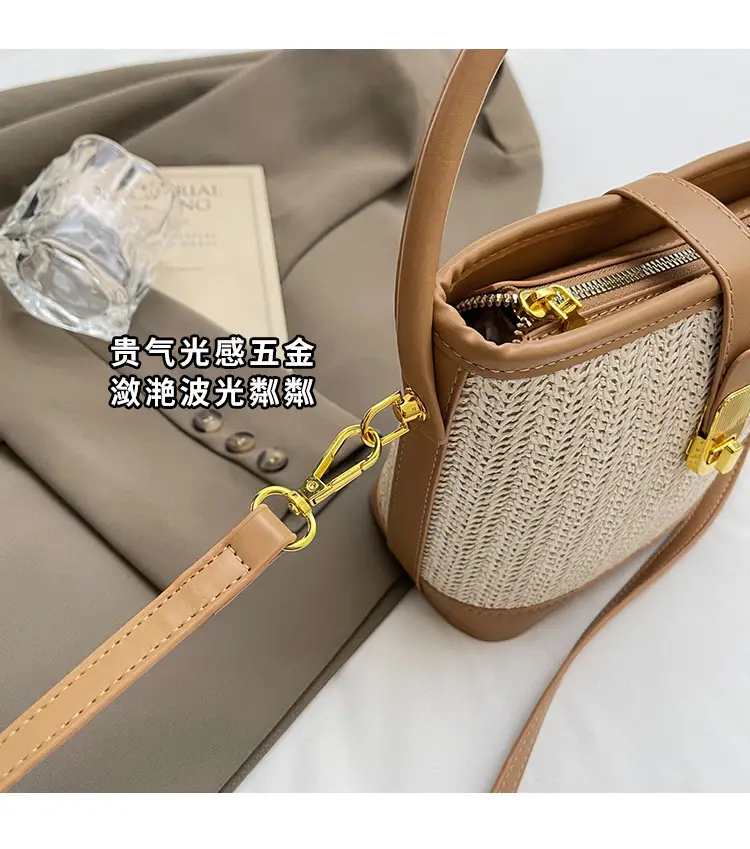 Women Woven Bucket Bag Tan Brown Crossbody Shoulder — feature 4